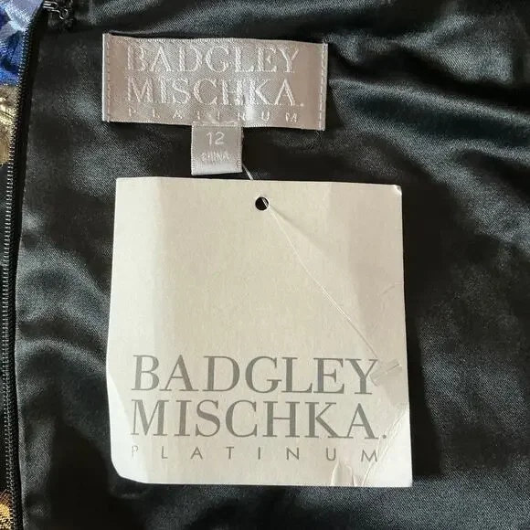 Badgley Mischka Metallic Floral Print A-Line Cocktail Dress Blue Multi Size 12 - Picture 11 of 13